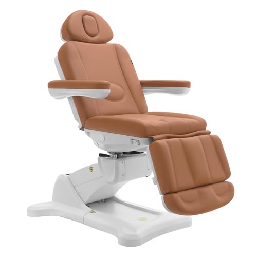 Image of SKINACT Malibu Electric Medical Spa Facial Treatment Chair /Table with 240 Swivel Base, Adjustable Backrest, Leg Rest and Wired Hand Remote Control (Camel)