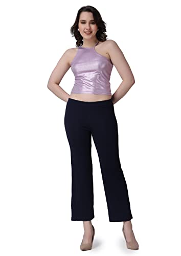 Image of POPWINGS Formal Casual Solid Trousers for Women || Work Trousers for Women || Pull On Trousers for Women || High Waist Plain Women Trousers for Summer