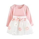 [re_yue] フォーマルワンピース子供服 ワンピース キッズ 女の子 長袖 丸首 プリンセス ドレス ベビー服 洋服 おしゃれ ガールズ ミニ ワンピース 可愛い カジュアル 人気 ファション チュールスカート お姫様 パーティー フォーマル 出産祝い 発表会 遊園地(003ピンク,110)