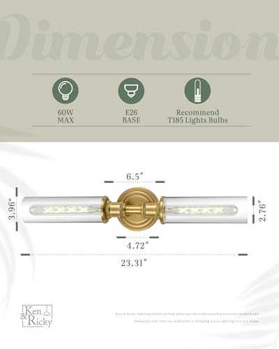 Image of Ken & Ricky Hardwired Modern 24 inch Wall Sconces Set of Two, Gold | Clear Glass,Easy Install,Sconces Decor,2PK,Wall Light fixtures for Bathroom Mirror Living Room Hallway Bedroom