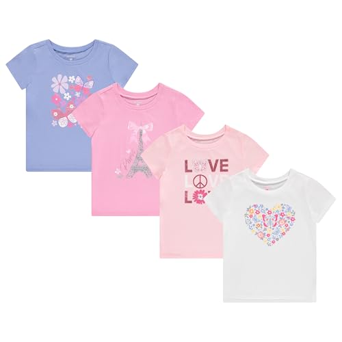 Image of BTween Girls 4 Piece Tops Fashionable Short Sleeve T-Shirt Casual Daily Shirt for Kids Assorted Colors