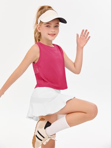 Image of Haloumoning Girls Athletic Tank Tops Kids Sleeveless Crop Tops Mesh Back Workout Cute Sports Shirts 5-14 Years
