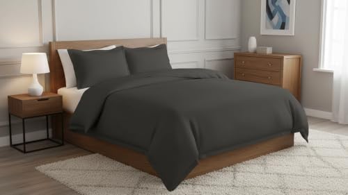 Image of Duvet Cover Set Single Size Bed (60x92 Inch) 1 Duvet Cover + 2 Pillow Covers with Zipper 400 TC Microfiber Luxurious Quilt, Comforter, Rajai, Dohar Blanket Cover (Dark Grey)