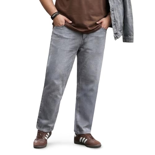 Image of Urbano Plus Men's Relaxed Fit Washed Denim Jeans Non-Stretchable