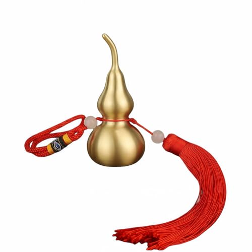 Feng Shui Brass Wu Lou Golden Gourd with Red Tassel...