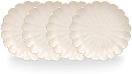 MDZF SWEET HOME 8.5-Inch Ceramic Dinner Plates Set, Pasta Serving Plates, Dessert Dishes Unique Tableware Set of 4, White