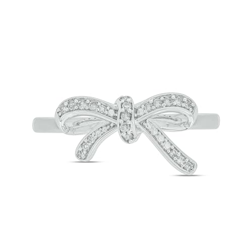 Cali Trove 1/10 CT Natural Diamond Ribbon Bow Rings for Women |14KT & 18KT Gold Vermeil 925 Sterling Silver | Gifts for Women | Promise Ring Gift for Her in White Yellow or Pink Gold 5