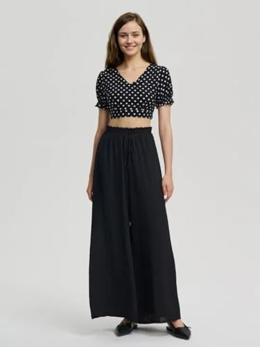 Image of KOTTY Women's Wide-Leg Trouser|Palazzo Pants|High Waist Flowy Trousers with Drawstring|Lightweight Casual & Travel Wear|Women Trousers Pants