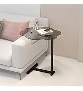 KungFuWood Table D'appoint, Bout De Canapé Plateau De Table Réglable, Table Basse En Forme De C Robuste Et Facile à Assembler Convient Pour Cuisine, Salle De Séjour(Brun Rougeâtre