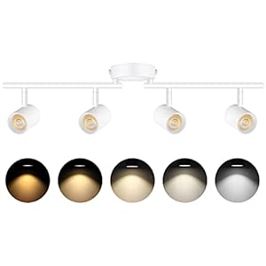 VANoopee 5-Color 4 Light LED Track Lighting Fixtures Ceiling for Kitchen, Dimmable Track Lighting Kit, Ceiling Spotlight Flush Mount Adjustable Directional Spot Lights Indoor, White CRI90 2400lm 30W