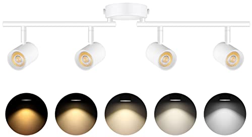VANoopee 5-Color 4 Light LED Track Lighting Fixtures Ceiling for Kitchen, Dimmable Track Lighting Kit, Ceiling Spotlight Flush Mount Adjustable Directional Spot Lights Indoor, White CRI90 2400lm 30W by VANoopee - Used condition - US$75.99