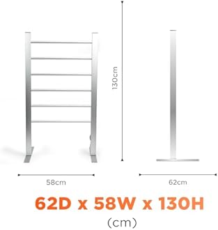 Status 100W 6 Bar Aluminium Heated Towel Rail, Free Standing Electric Dryer, Silver (AHTR-100W1PKB)
