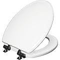 Mayfair Bennett Toilet Seat with Matte Black Hinges, Slow Close Wood Seat, Secure Metal Hinges, Easy Install, Made in USA, Elongated, White
