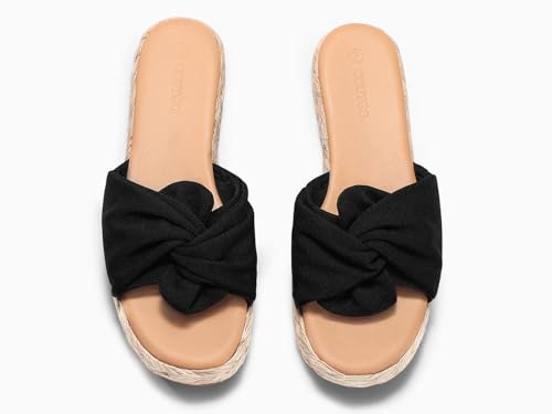 Coutgo Womens Platform Espadrilles Sandals Bow Twist Open Toe Slip On Slides Summer Beach Shoes, Black, Size 11 — view 5
