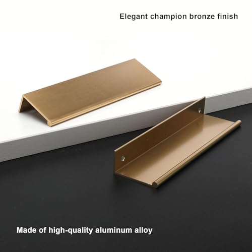 Image of Rergy 10 Pack 3-3 /4 inch Cabinet Pulls Champagne Bronze Finger Pulls | Aluminum Alloy Champagne Gold Edge Pulls Modern Cabinet Handles for Kitchen, Cupboard, Drawers, Dressers, Screws Included