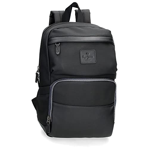 Pepe Jeans Frontier Mochila para Portátil Adaptable 12  Negro 25x36x10 cms Poliéster