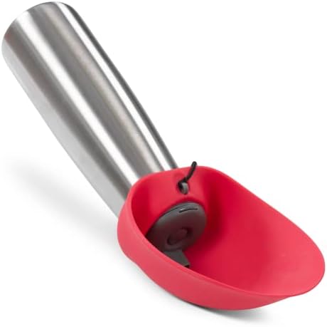 Messy Mutts Double Wall Vacuum Insulated Stainless Steel Travel Water Bottle with Silicone Flip Up Bowl | Pet Travel Necessity | Camping, Hiking, Walking Accessory | 20 oz / 600mL | Watermelon