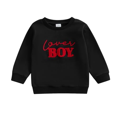 Karuedoo Bambino Bambino Ragazza San Valentino Vestiti Lettera Stampa Girocollo Felpa Manica Lunga Camicie Top Primavera Outfit, A-nero, 3-4 anni
