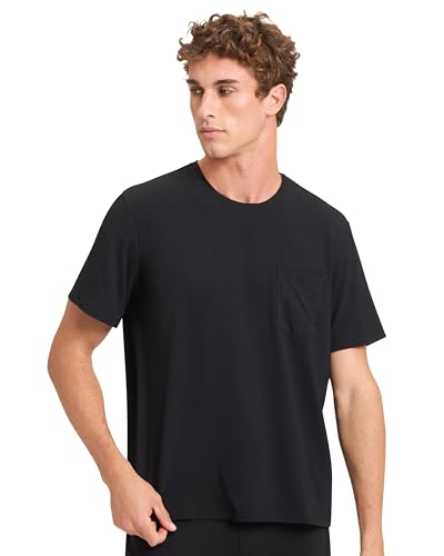 Cozy Earth Men’s Stretch-Knit Lounge Tee - Relaxed Fit, Short Sleeve Shirt for Men - Soft Breathable 95% Viscose from Bamboo Blend - Black Large