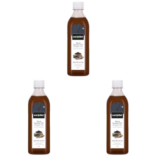 Image of nutndiet Cold Pressed Black Sesame Oil (Gingelly Oil) 500ml PET Bottle | Pure & Natural | Ideal for Cooking, Hair Skin Care & Massage | Nutrient-Rich & Unrefined (Pack of 3)