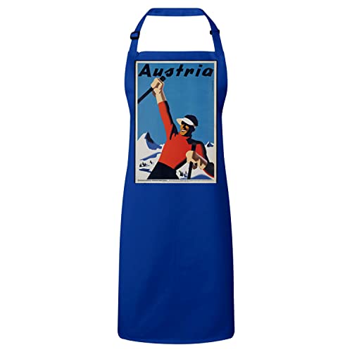 Tablier cuisine bleu vintage affiche Autriche ski art déco pour passionnés de gastronomie et rétro