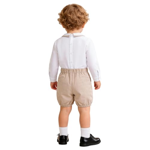 Ensemble baptême bébé fille garçon en coton blanc et kaki pour l'été