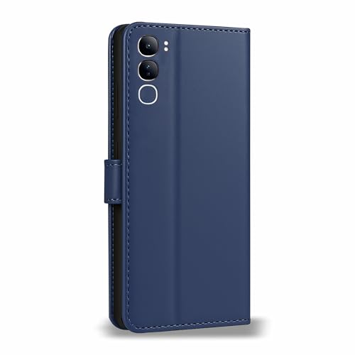 Image of AIBEX Shock Proof Flip Compatible for Vivo Y300 5G Flip Cover Leather Finish | Inside TPU with Card Pockets | Wallet Stand | Complete Protection Flip Case - Blue
