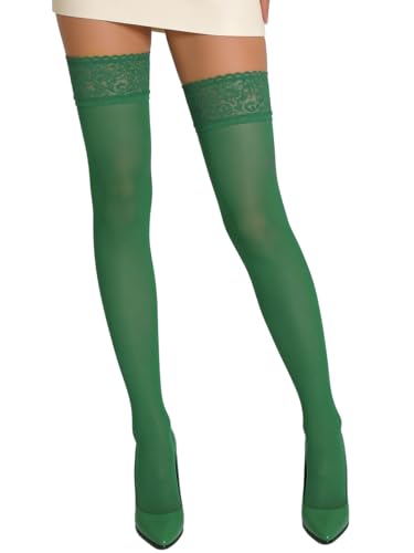 Image of Mila Marutti Light Green Opaque Thigh High Stockings | Solid Color Thigh Highs Garter Belt | Made in EU - Light Green, S