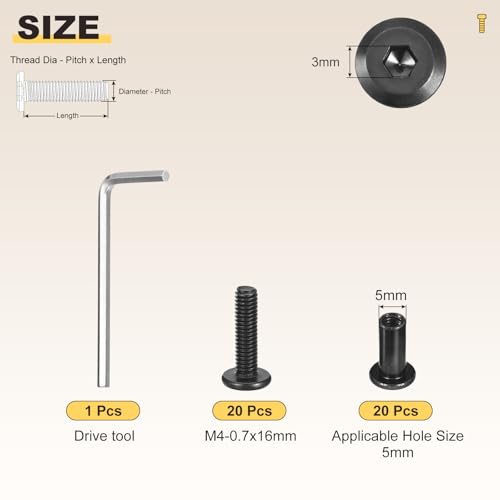 Image of METALLIXITY Crib Screws Replacement Set(M4-0.7x16mm) 40Pcs, Connector Bolts Screw Barrel Nuts Binding Screws 304 Stainless Steel, for Chair Cabinet Bed, Black
