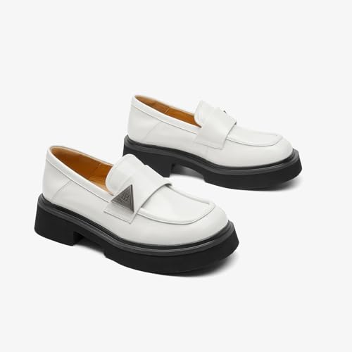 Image of BEAU TODAY Chunky Loafers Women,Patent Full Grain Leather Loafers for Women,Comfortable Slip-on Fashion Platform Shoes, Non Slip Business Casual Work Office Square Toe Dress Shoes