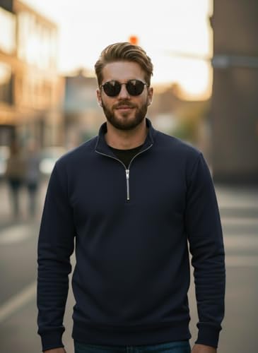 Image of Mack Jonney Men's Fleece Half-Zip High Neck Sweatshirt | Warm & Stylish Winter Wear -JM4380
