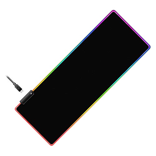 RGB Gaming Mouse Pad Mat,LED Illuminated Mouse pad Led Illuminated Extended Mousepad with Non-Slip Rubber Base Soft Computer Keyboard Mice Mat 7 Colors and 9 Dynamic Effects for Mac PC Laptop Desktop