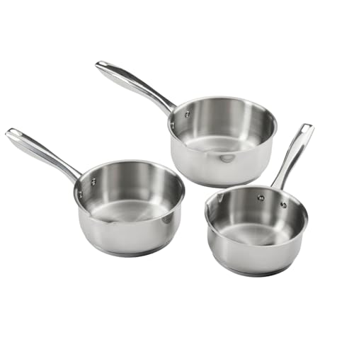 Qulinart + Juego de 3 cacerolas con base triple, sin PFOA, antiadherente, resistente a los arañazos, asas de acero inoxidable ultraligeras, aptas para todo tipo de cocinas, inducción, aptas para