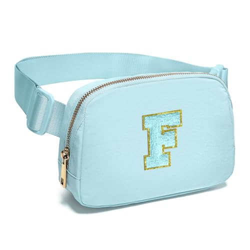 Image of Gitus Gifts for 8 9 10 11 12 Year Old Girls Belt Bag Fanny Pack Crossbody Bags with Initial Letter Patch Cute Stuff Birthday Gifts for Teen Girls Women Personalized Trend Stuff (Icing Blue-F)