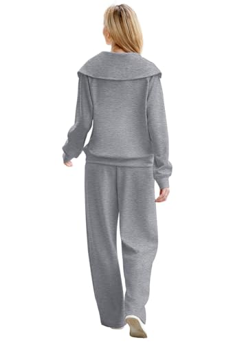 XIEERDUO Lounge Sets For Women 2024 Half Zip Sweatshirt And Wide Leg Sweatpant 2 Piece Outfits Sweatsuit Tracksuit