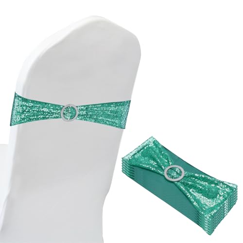 PATIKIL 14x6 Elástico Silla Fajas Lazos, 6 Paquete Elástico Silla Bandas Fajas con Hebilla Deslizante Control para Boda Banquete Decoraciones, Malaquita Verde