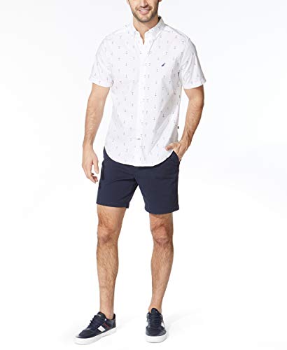 Nautica Men's Anchor Print Poplin Shirt, Bright White, Medium #TOP1