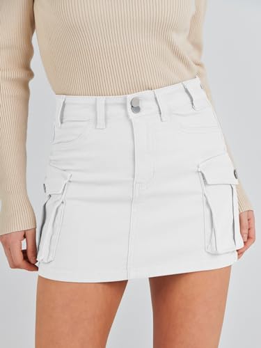 Anrabess Cargo Skirt Women Button Mini Skirt With Pocket Y2K Bodycon 2024 Trendy Denim Jean Short Skirts White Medium thumb #4