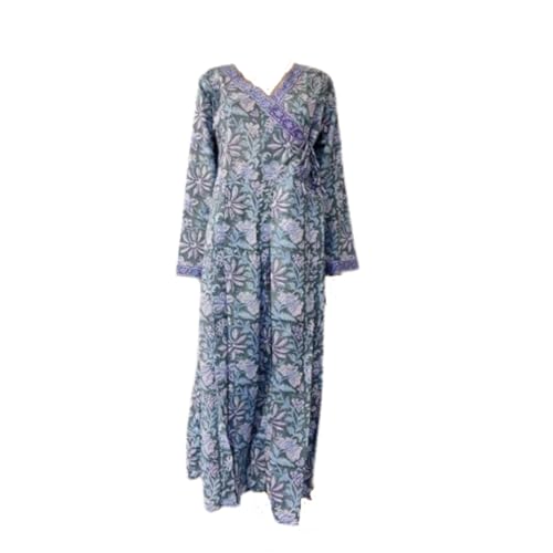 Cotton Japanese Night Women's Dress Block Print Kimono Robe Ethnic Long Bridesmaid