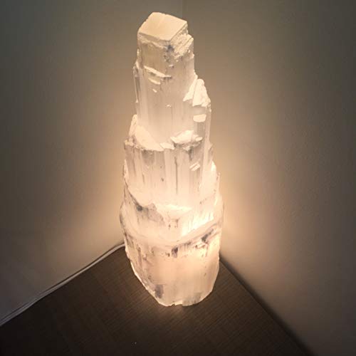 Selenite Skyscraper By Cuartoastral (Medium) Healing Stone Activated By Reconnective Energies - Cleansed By Exposure To Healing Frequencies - Harmonizer - Protection - Peace - Led Bulb And White Cord #TOP1