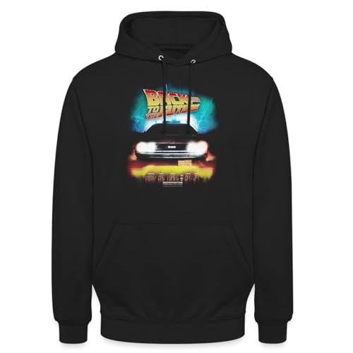 Spreadshirt Back To The Future Delorean Destination Time Logo Unisex Hoodie, S, black