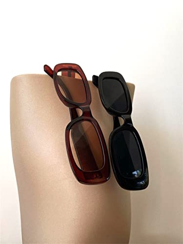 ADE WU Rectangle Sunglasses for Women Men Retro 90s Sunglasses Trendy Black Tortoise Shell Glasses Y2K