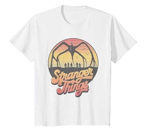 Stranger Things 80´s Sunset Mindflayer Group Camiseta, Niños, Blanco, 10 años | Ya disponible en tu tienda friki favorita! En mundofriki.es!