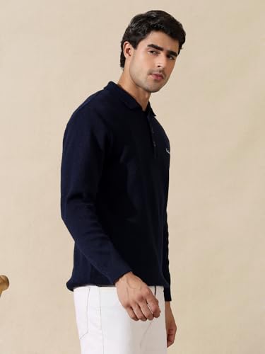 Image of Kvetoo Men's Wool Polo Collar Neck Winter Sweater Full Sleeve Solid Pullover for Casual Office Wear