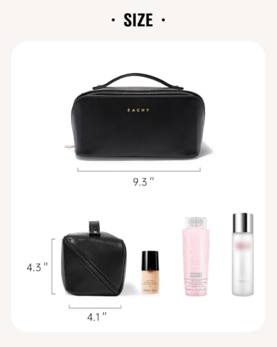 Image of EACHY Travel Makeup Bag, Large Capacity Cosmetic Bag for Women, Waterproof PU Leather, Flat Open Portable Toiletry Bag for Skincare, Brushes & Travel Essentials