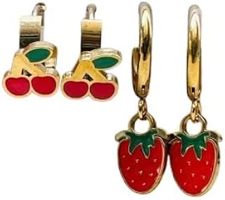 طقم 3 حلقان بأشكال الفراولة والكريز - أناقة مرحة وجذابة تناسب كل الأوقات AA