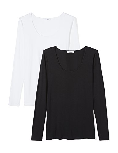 Amazon Brand - Daily Ritual Women's Jersey Long-Sleeve Scoop Neck T-Shirt, Black/White, Small