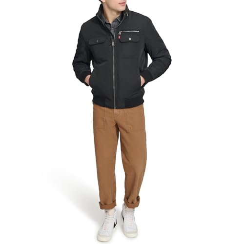Levi's Men's Stand Collar Utility Bomber Jacket, Black, XXL - Image 2