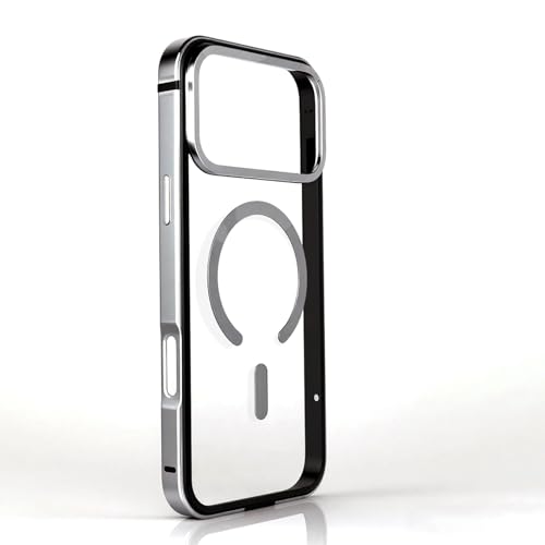 Coque iPhone 16 Pro gris bumper métal et dos magnétique transparent antichoc
