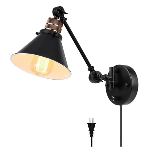 Luz de pared interiores metal negro giratoria aplique vintage industrial regulable